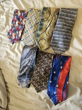 J. Garcia Men's Patterned Tie Lot in Blue, Red, Green, Gray, Yellow